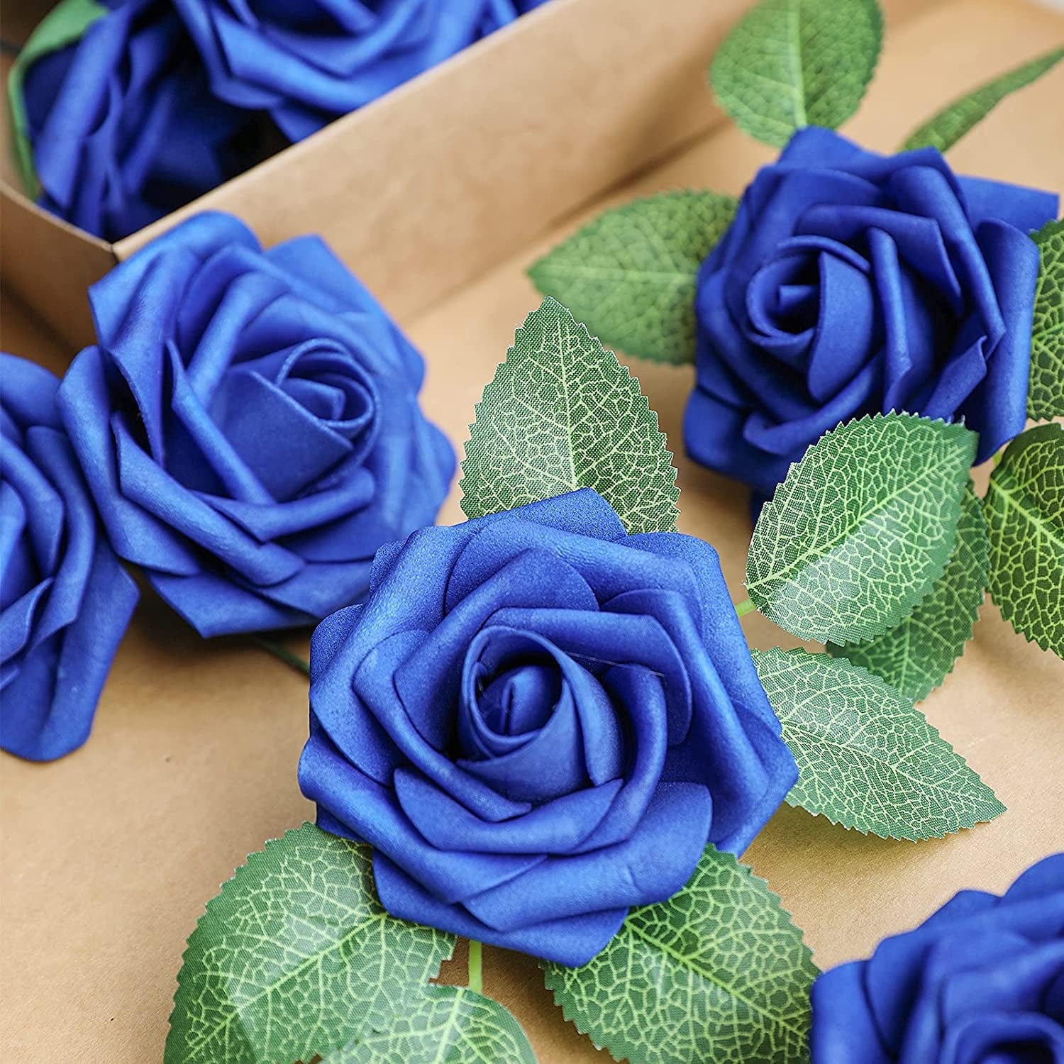 Artificial Flower Dark Red Rose 50pcs Real Looking Fake Roses w/Stem ...