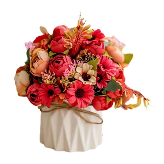 Artificial Flower Decor for Desk Enhancements Porcelain Vase with Miniature Hydrangea