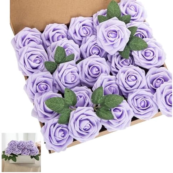Artificial Flower Foam Rose 25pcs Real Looking Fake Rose with Stems ...