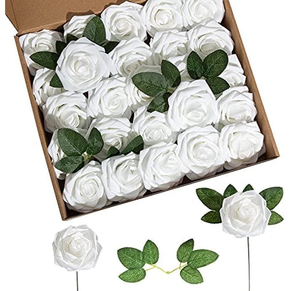 Artificial Flower Foam Rose 25pcs Real Looking Fake Rose with Stems ...