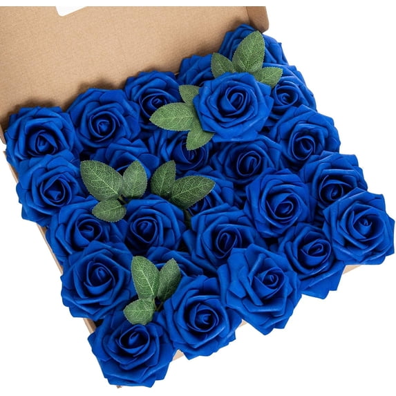 Artificial Flower Foam Rose Real Touch Roses Flower Heads with Stem for DIY Wedding Bouquets Centerpieces Arrangements Party Home Decor (Royal Blue)
