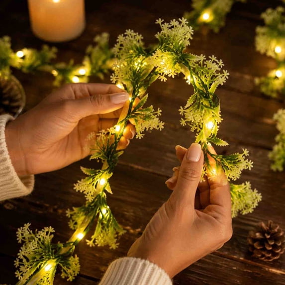 Artificial Flower Garland with 35 LED String Lights Rose Lavender Baby's Breath Hanging Vine for Bedroom Balcony Wedding Wall Party Decor 70.86 inch B