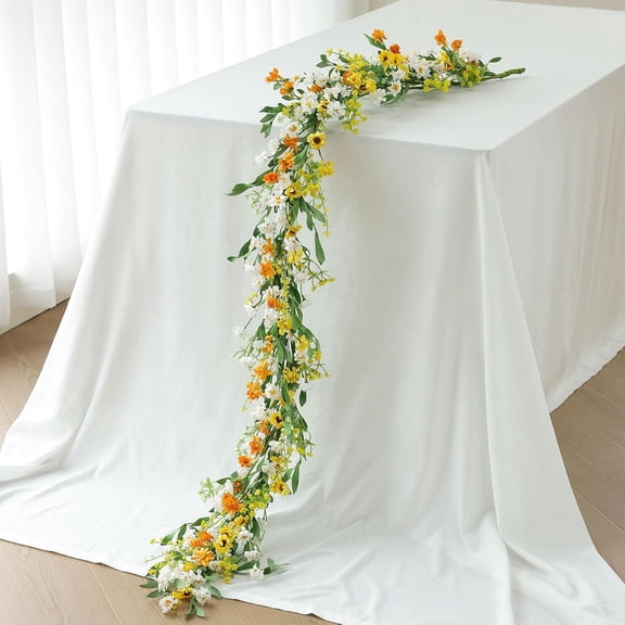 Artificial Flower Garland 6FT Fake Daisy Floral Garland Daisies Hanging Vines Spring Summer Flowers Decorations for Mantle Table Centerpieces Room Wall Fireplace Party Wedding Decor (Daisy)