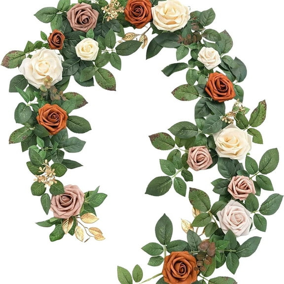 Artificial Flower Garland Burnt Rose Eucalyptus Leaves Floral Garland Arch Flowers Vine for Wedding Party Backdrop Decor Home Table Centerpieces Window Decorationsharlik