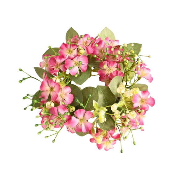 Artificial Flower Garland & Candle Ring, Spring & Summer Mini Wedding Wreath for Table Centerpiece & Door Decor, Diameter 3.2 inch