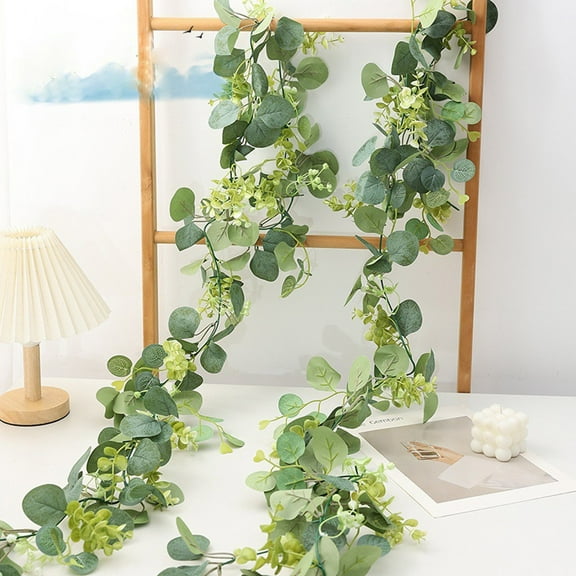Artificial Flower Garland, Ivy Vine Decor With Realistic Roses and Gypsophila, 70.86 in Plastic Rattan With Silk Leaves, Natural Curved Dense Foliage for Table and Wall Decor