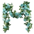thumbnail image 1 of Artificial Flower Garland with Rose, Fake Vines Silk Flower Hanging Rose Garland for Wedding Floral Arch Garden Background Engagement Ceremony Reception Decor (1Pcs) Blue, 1 of 9