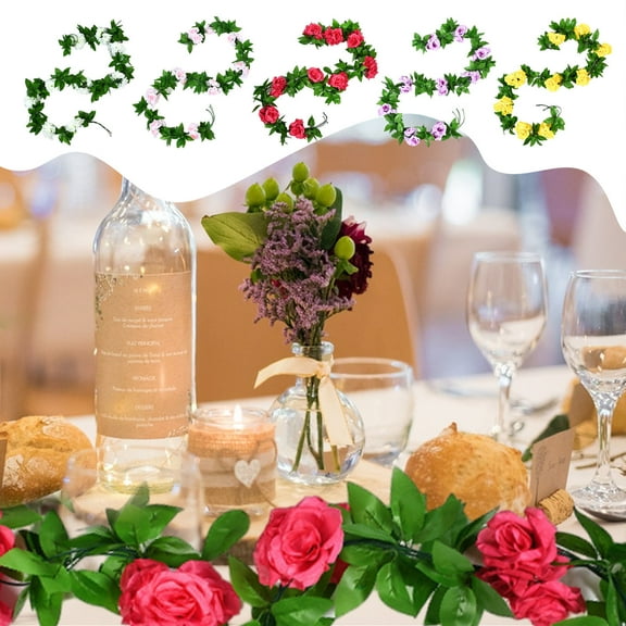 Artificial Flower Garland with Roses Fake Silk Floral Vines for Wedding Decor Home Party Table Runner Non-Fading and Reusable for Wedding Arch Backdrop and Home Wall Decor Akmoler