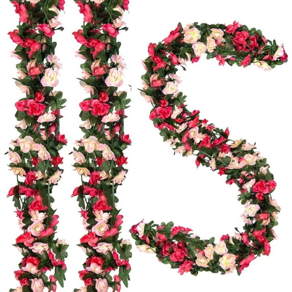 Artificial Flower Garland,Silk Rose Vine Flowers with Green Leaves,Hanging Fake Roses Garlands,Rose Ivy Flower Vines Floral Garland for Anniversary Wedding Birthday Party Decor,8ft/Pc,Topboutique