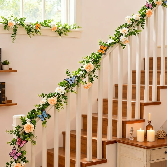 Artificial Flower Garlands 6FT Fake Daisy Floral Garland Daisies Vines with Butterfly Spring Summer Flowers Decor for Mantle Table Centerpieces Wall Fireplace Party Wedding Decorations(B)