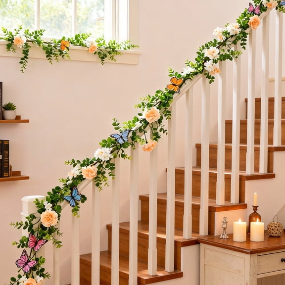 Artificial Flower Garlands 6FT Fake Daisy Floral Garland Daisies Vines with Butterfly Spring Summer Flowers Decor for Mantle Table Centerpieces Wall Fireplace Party Wedding Decorations(B)