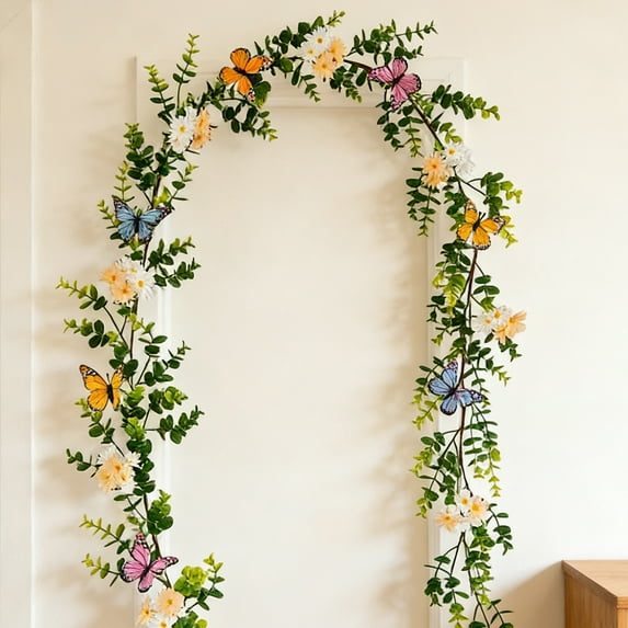 Artificial Flower Garlands 6FT Fake Daisy Floral Garland Daisies Vines with Butterfly Spring Summer Flowers Decor for Mantle Table Centerpieces Wall Fireplace Party Wedding Decorations(A)