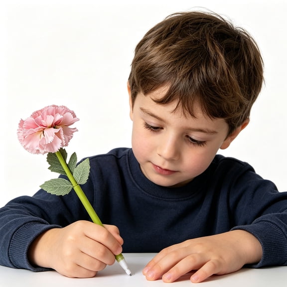 Artificial Flower Gel Pen with Lasting Black Ink, Medium Fine Tip for Home Office Campus Journaling
