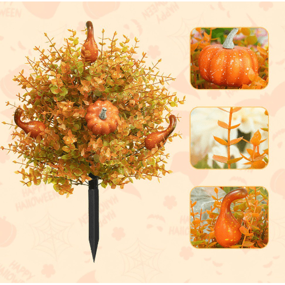 Artificial Flower Ground Stake, Halloween Orange Pumpkins Decor, Fall Artificial Floral Stakes for Outdoor Garden Pathway Lawn Porch Halloween Thanksgiving Autumn Decoration 1 Pcs