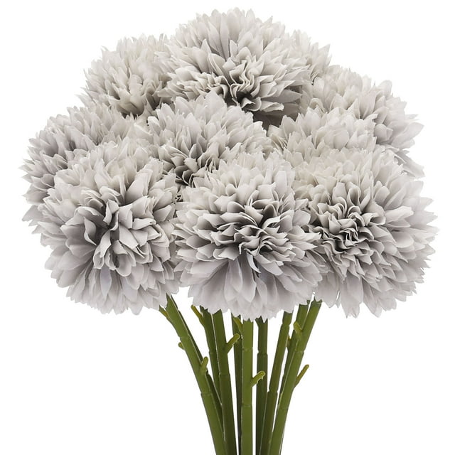 Artificial Flower Heads, Silk Chrysanthemum Hydrangea Grey Faux Flowers 10Pcs