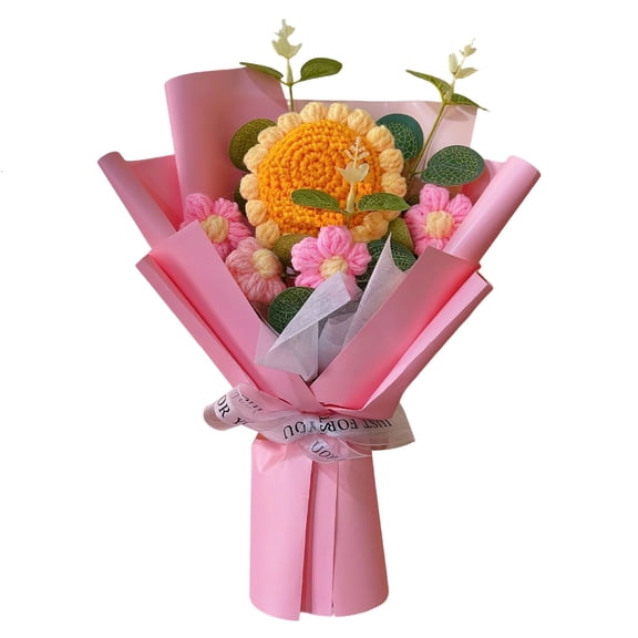 Artificial Flower Knitted,Faux Crochet Flower,Crochet Flower Bouquet,Graduation Flower Bouquet,Valentines Day Decorations,Gift for Wife on Anniversary Valentine's Day,Handmade Flowers,1PC,11.8"