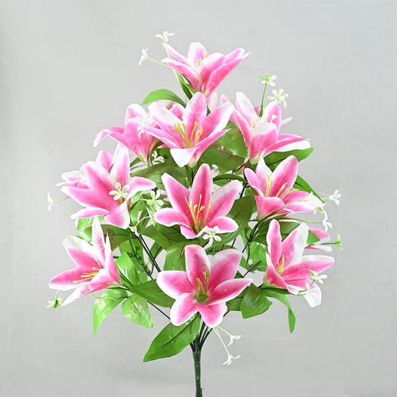 Artificial Flower Lily Bush Spring & Easter Decoration, 18-Head Vibrant Faux Lilies Floral Arrangements Decor for Wedding, Tabletop Ornament