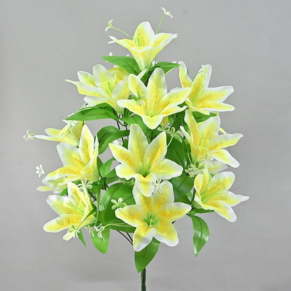 Artificial Flower Lily Bush Spring & Easter Decoration, 18-Head Vibrant Faux Lilies Floral Arrangements Decor for Wedding, Tabletop Ornament