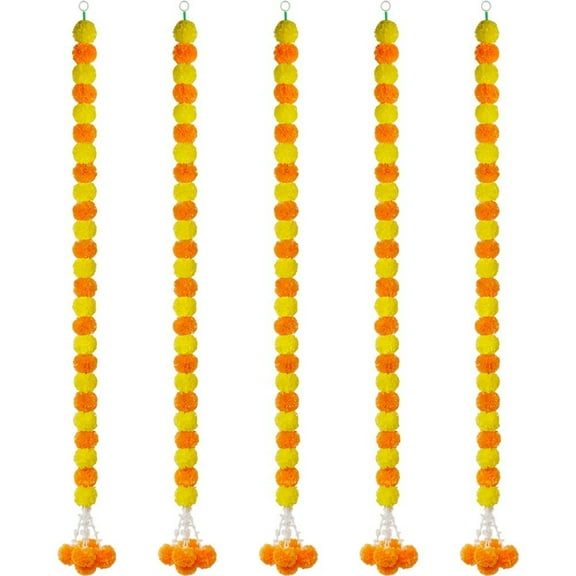 Artificial Flower Marigold Flower Garland Marigold Hanging Ornament for Wall Door Home, Fake Wreath String Diwali Day Of The Dead Decor