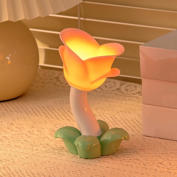 Artificial Flower Night Lights, 5.5 Inch LED Floral Desk Lamps, Battery Powered Tabletop Ornaments for Spring Home Bedroom Living Room Atmosphere Decoration