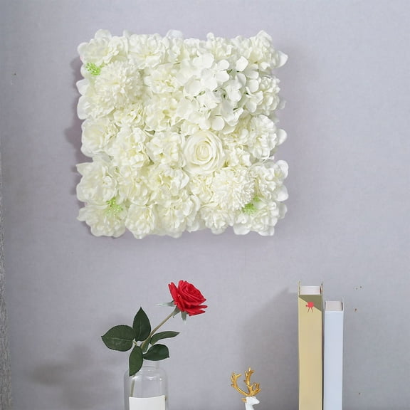 Artificial Flower Panel Silk Floral Wall Backdrop - 13.8x13.8 Inch Hydrangea Rose Flower Arrangement for Wedding Party Photo Booth Home Stage Decor