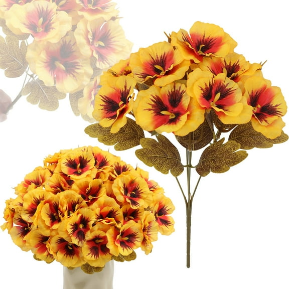 Artificial Flower Pansy Flower A, Artificial Fall Flowers Outdoor Bundles Plants No Fade Faux Plastic Greenery Garden Porch Patio Fall Home Decor