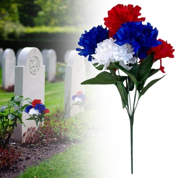 Artificial Flower Patriotic Memorial Bouquet, Fake Red White and Blue Cemetery Flowers for Grave, 4th of July Flowers Silk Flowers, Independence Day Centerpiece Table Home Decor