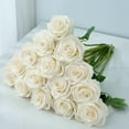 thumbnail image 1 of Artificial Flower Plant,Fake Flowers,Champagne Roses Artificial Flowers Silk Flowers Realistic Roses Bouquet Long Stem for Wedding Home Birthday Decoration,F, 1 of 6