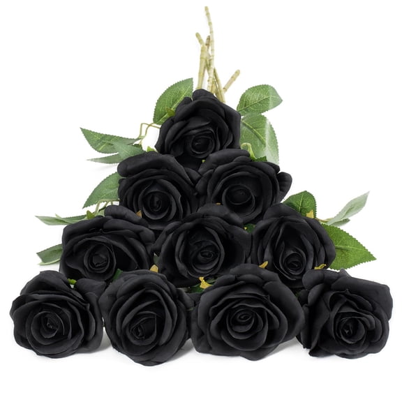 Artificial Flower Plant,Fake Flowers,Champagne Roses Artificial Flowers Silk Flowers Realistic Roses Bouquet Long Stem for Wedding Home Birthday Decoration,Black