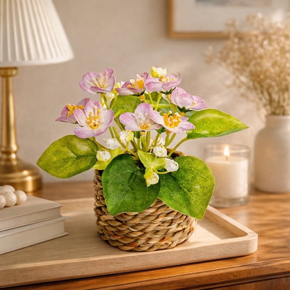 Artificial Flower Planter in White Pot for Home Decor – Small Fake Potted Flowers for Living Room, Dining Table, Bedroom or Office Spring and Summer Decoration