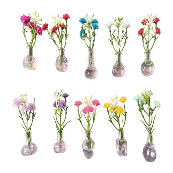 Artificial Flower Pot Magnet Set 10 Pieces Mini Magnetic Vase with Simulated Plant Buds for Fridge Office Locker Kitchen Glass Surface Decoration