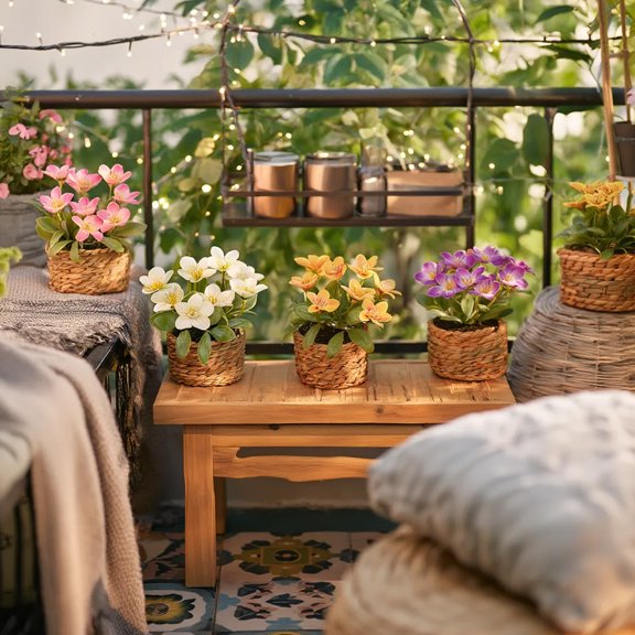 Artificial Flower Potted Arrangement, Real Touch Faux Floral Decor for Living Room, Dining Table, Office, Bright Spring & Summer Blooms, Maintenance Free for Home Indoor Decoration, 5*3in, A