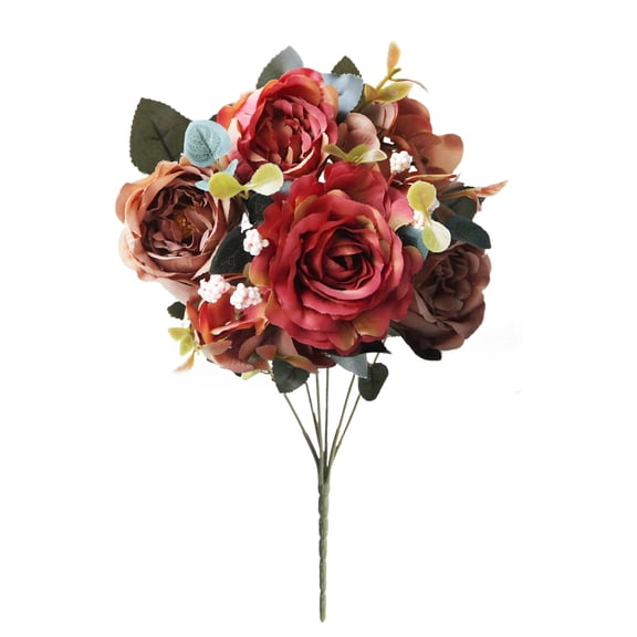 Artificial Flower Realistic Bridal Wedding Bouquet Home Tabletop Decoration Artificial Flowers Fake Peony Silk Flowers, Artificial Flowers for Indoor Wedding Valentine's Day, 1Pc(Yellow,11.8x7.1")