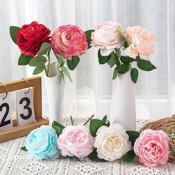 Artificial Flower, Realistic Single Stem Fake Silk Rose Bouquet for Wedding Party Home Hotel Garden Floral Decor