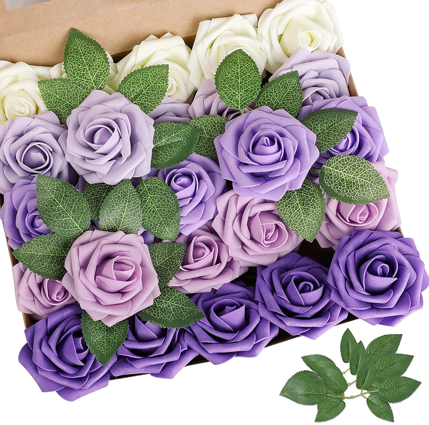 Artificial Flower Red Rose 25pcs Real Looking Fake Roses w/Stem for DIY ...