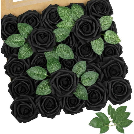 Artificial Flower Red Rose 25pcs Real Looking Fake Roses w/Stem for DIY Wedding Bouquets Centerpieces Arrangements Party Baby Shower Home Decorations