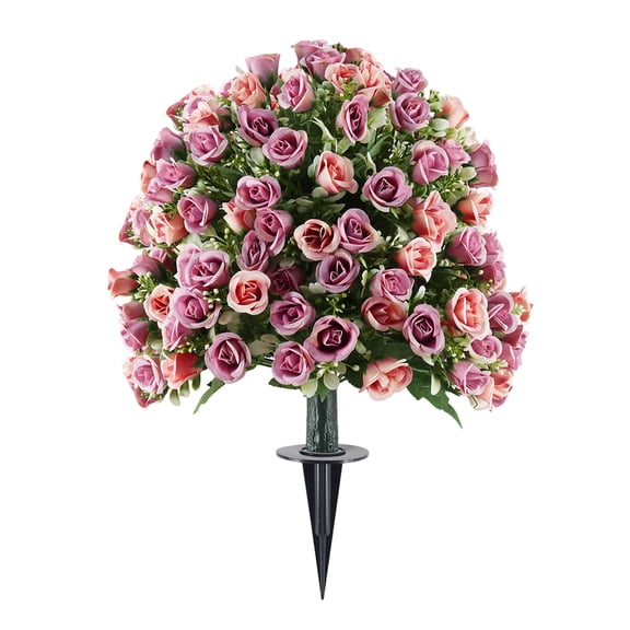 Artificial Flower Rose Ground Stake, Spring Summer Garden Decorations, Rose Fake Plants Ball Tree, 24 inch, Purple