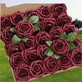 thumbnail image 1 of Artificial Flower Roses, 25PCS Real Touch Fake Flowers with Stems, PE Roses for DIY Wedding Bouquet Floral Arrangements Party Home Decorations  wine, 1 of 9