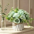 thumbnail image 1 of Artificial Flower with Small Ceramic Vase, Fake Silk Bouquet, Realistic Plastic Flower Ball Decoration, Home Office Wedding Party Table Centerpiece, Durable Maintenance-Free Green, 1 of 6