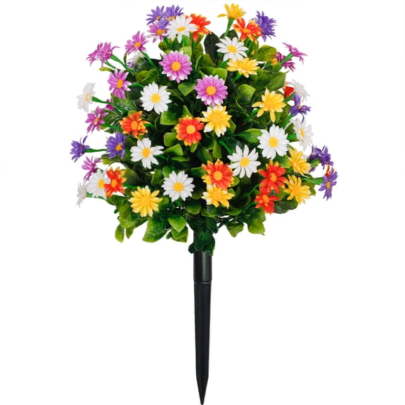 Artificial Flower Stake Durable High - Grade Plastic, Waterproof Daisy Leaves for Garden, Porch, and Outdoor Decoration Easy Installation, No Maintenance Required,Multicolor