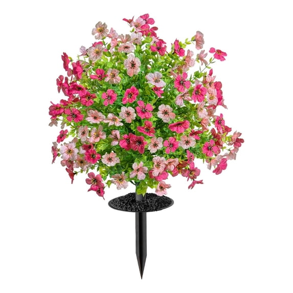 Artificial Flower Stake Outdoor Decor,22 Inches UV Resistant Fake Floral Decor,Fade-Proof Faux Flower Bush with Ground Spike for Porch Patio Garden Outdoor Festival Decor
