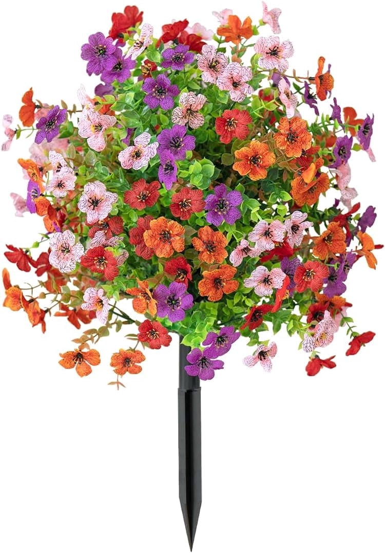 Artificial Flower Stake Outdoor Decor - Multi-Color Garden Stakes for Yard & Lawn, No Fade Heavy Duty Plastic, All Season Decoration