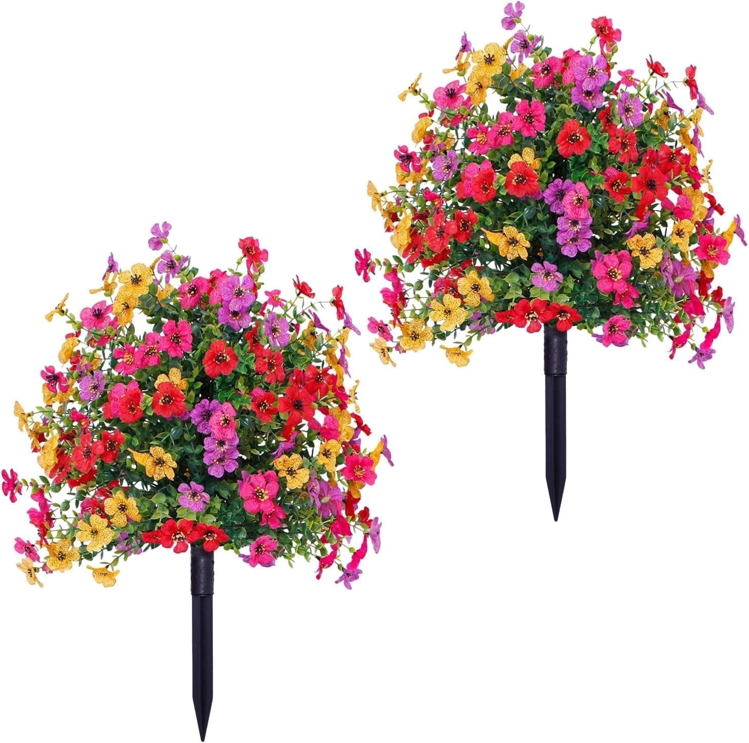 Artificial Flower Stake Outdoor Decor - Multi-Color Garden Stakes for Yard & Lawn, No Fade Heavy Duty Plastic, All Season Decoration