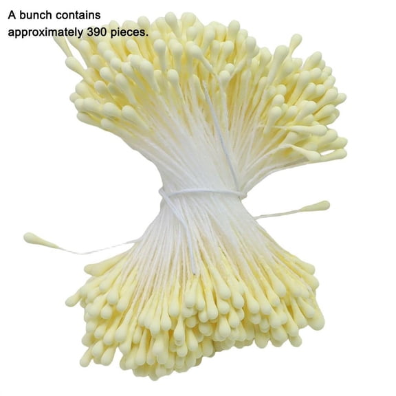 Artificial Flower Stamens, 5.8cm Yellow Cotton Thread Stamen for DIY Floral Crafts, 390 Strands per Pack for Silk Paper Flower Making,light yellow