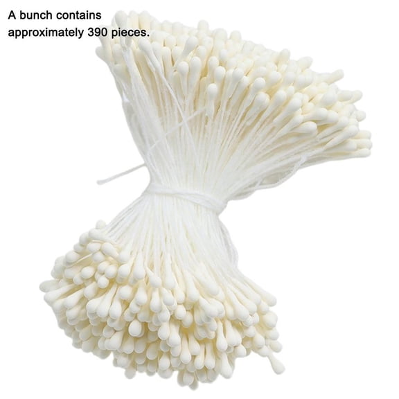 Artificial Flower Stamens, 5.8cm Yellow Cotton Thread Stamen for DIY Floral Crafts, 390 Strands per Pack for Silk Paper Flower Making,milky white