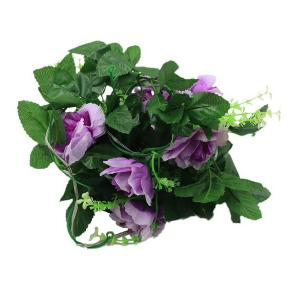 Artificial Flower String Lights Fake Rose Vine Floral Garland with LED Fairy Lights, Purple Silk Hanging Pink Rose Flower Vines for Wedding Party Garden Home Table Wall Decor