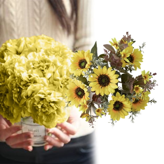 Artificial Flower Sunflower Bouquet Fake Fall Flowers 16.5" Vintage Sunflowers with Stem Rustic Farmhouse Faux Floral Arrangement for Home Decor Wedding Thanksgiving Halloween Decorations(Yellow)