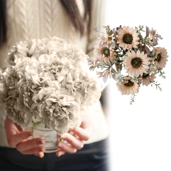 Artificial Flower Sunflower Bouquet Fake Fall Flowers 16.5" Vintage Sunflowers with Stem Rustic Farmhouse Faux Floral Arrangement for Home Decor Wedding Thanksgiving Halloween Decorations (Pink)