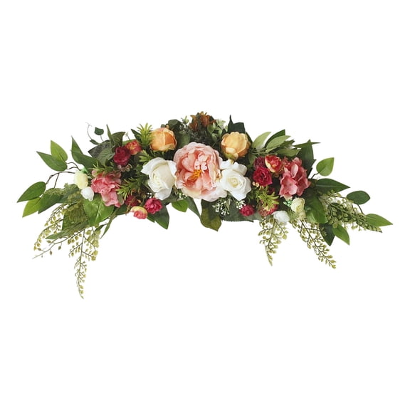 Artificial Flower Swag Wedding Arch Flowers Floral Swag Garland for Wedding Reception Ceremony Backdrop Table Home Decoration, Artificial fFlower Welcome Flower Row,Red,29.5x9.8"