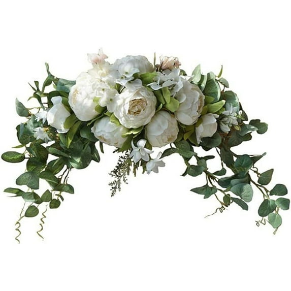 Artificial Flower Swag For Wedding Decoration, Arch Welcome Area Hanging Floral Arrangement, High-Grade Silk Cloth Realistic Peony Daisy Hydrangea Green Leaf Design, Indoor
